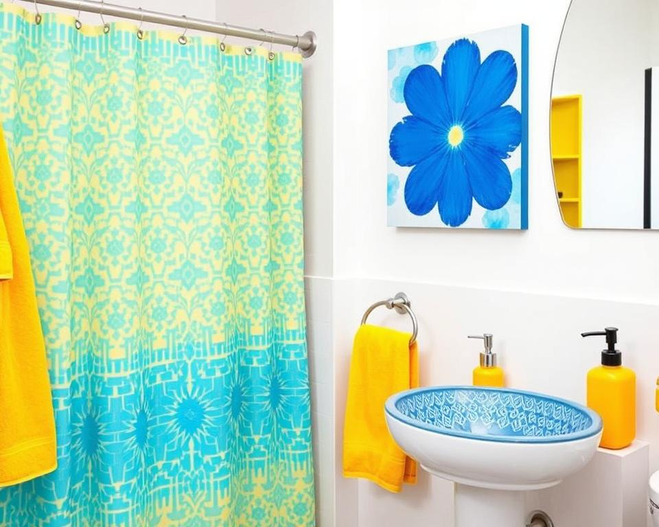 bathroom decor yellow and blue