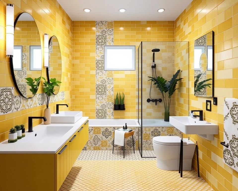 creative yellow tile bathroom designs