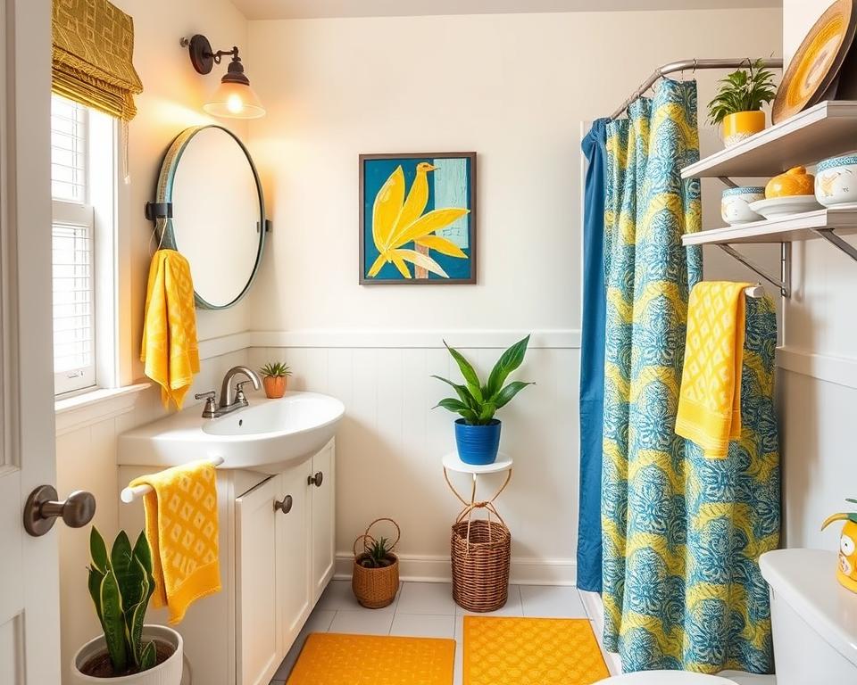 personalized yellow and blue bathroom