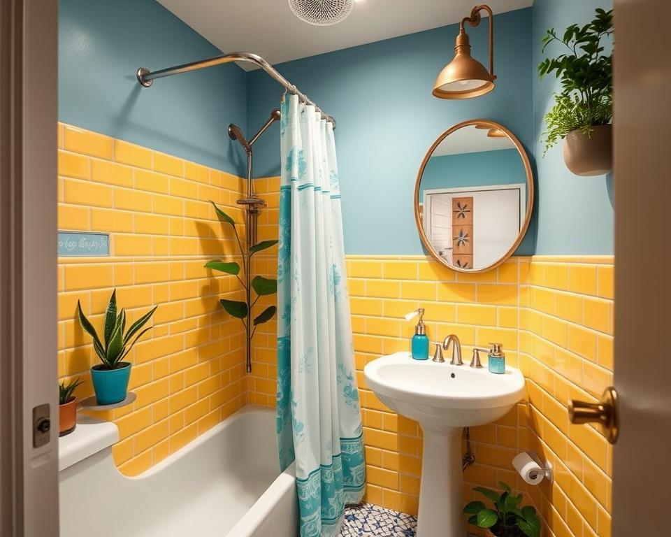 small bathroom yellow and blue