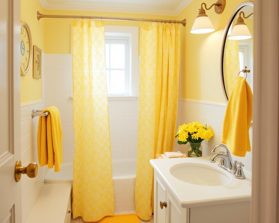 small bathroom yellow and white