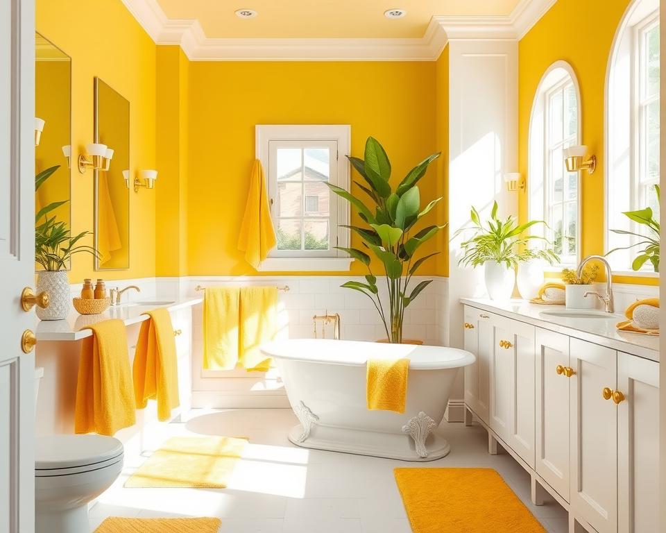 vibrant yellow and white bathroom