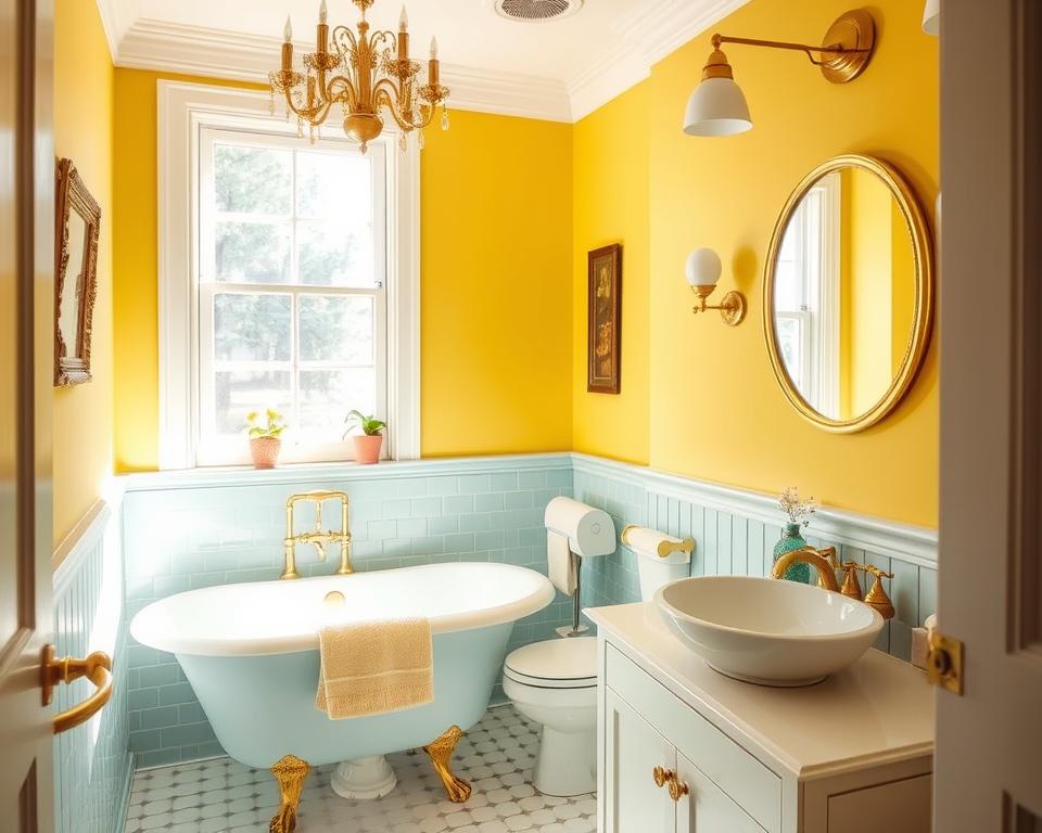 yellow and blue bathroom paint