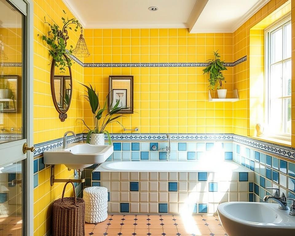 yellow and blue bathroom