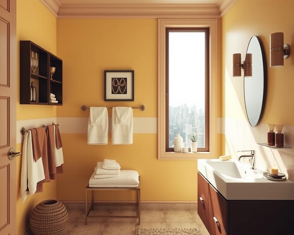 yellow and brown bathroom design