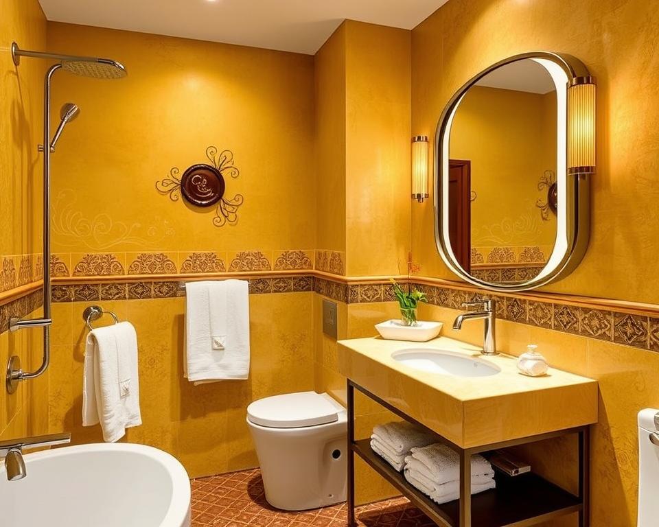 yellow and brown bathroom