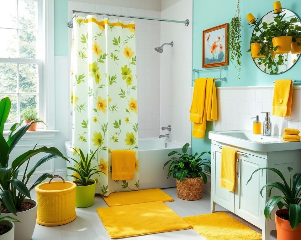 yellow and green bathroom accessories