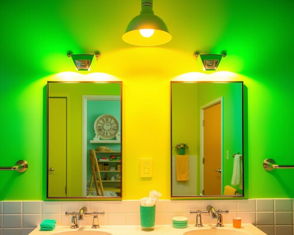 yellow and green bathroom lighting