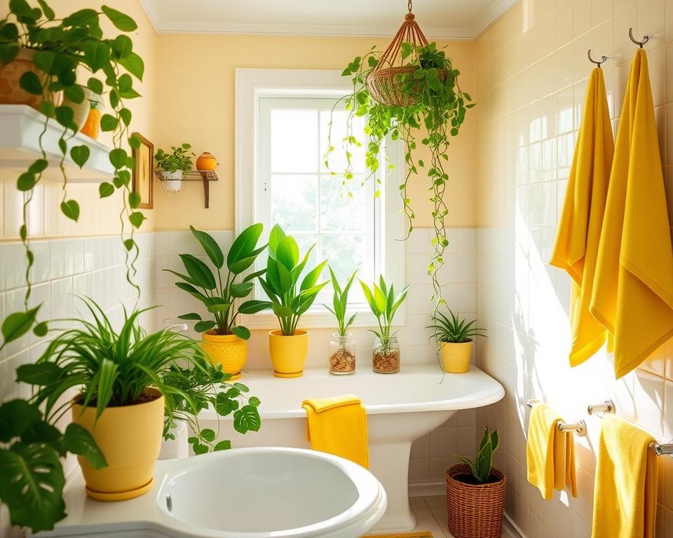 yellow and green bathroom plants