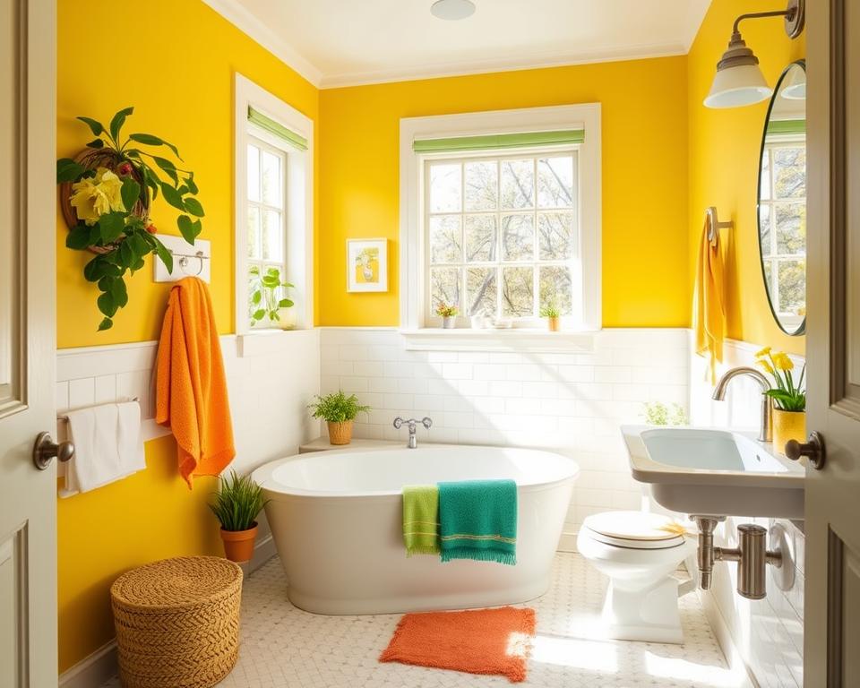 yellow and green bathroom style