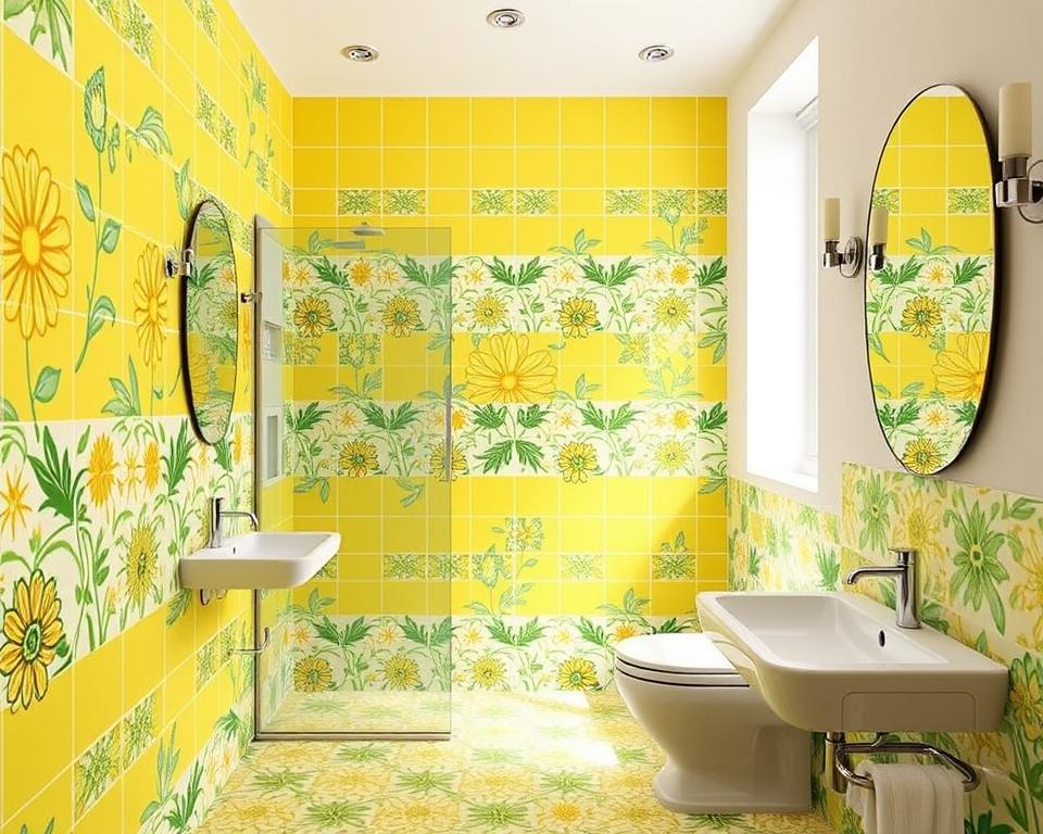 yellow and green bathroom tile