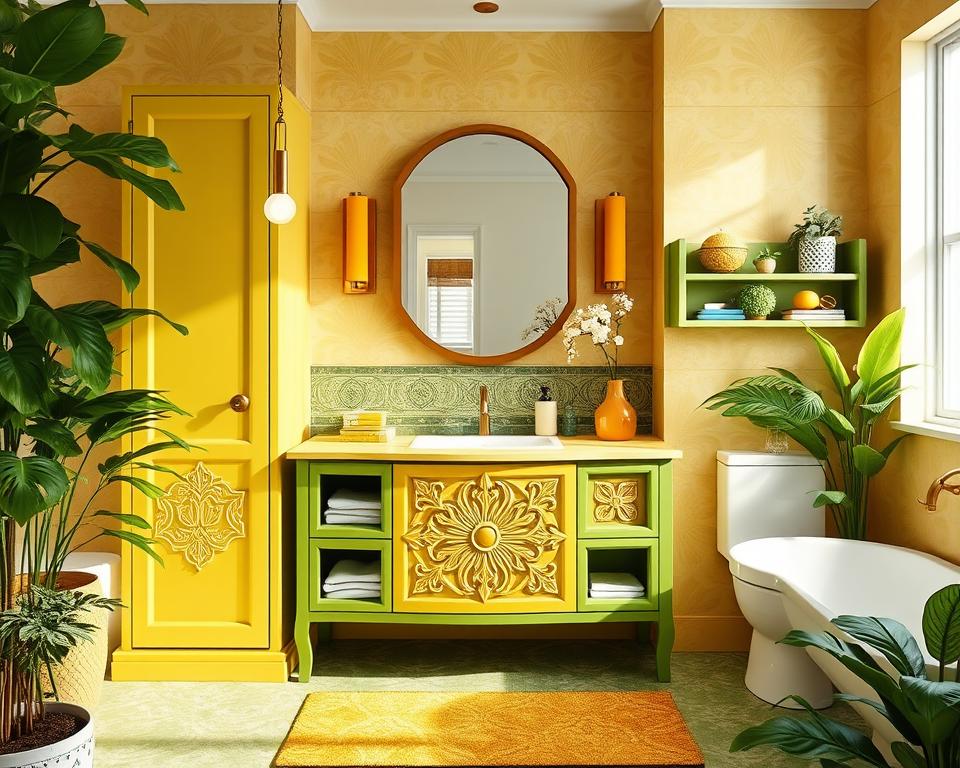 yellow and green bathroom vanity