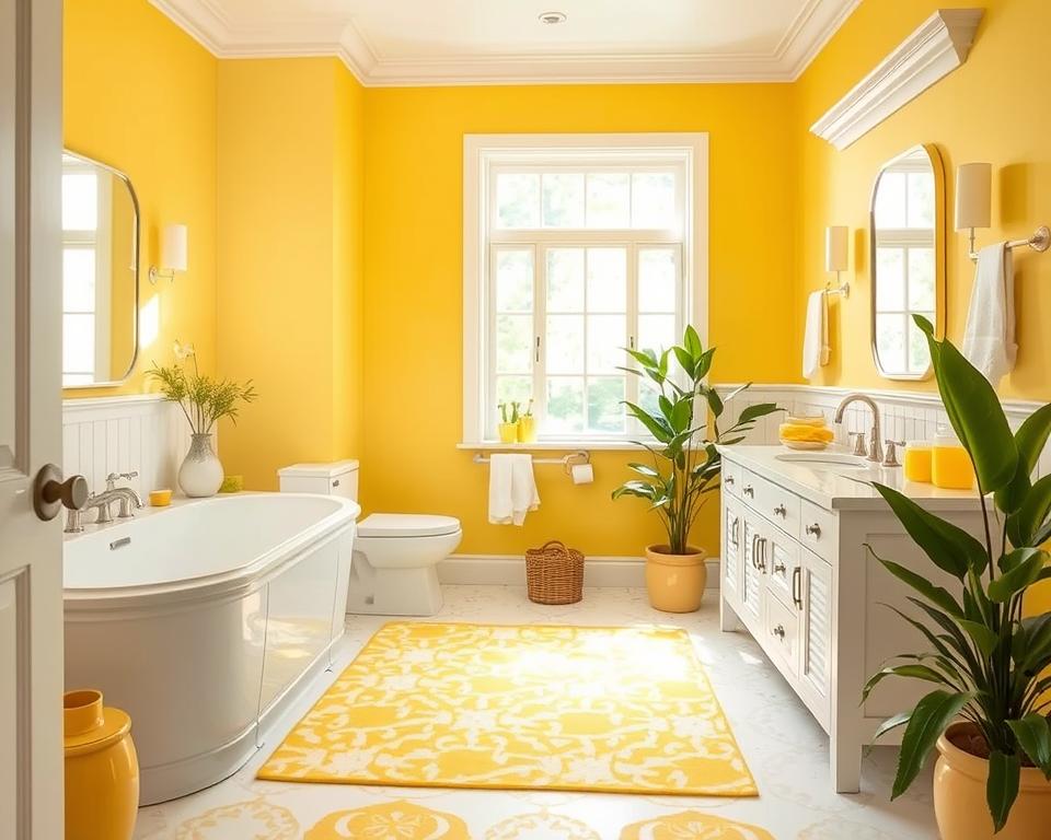 yellow and white bathroom design