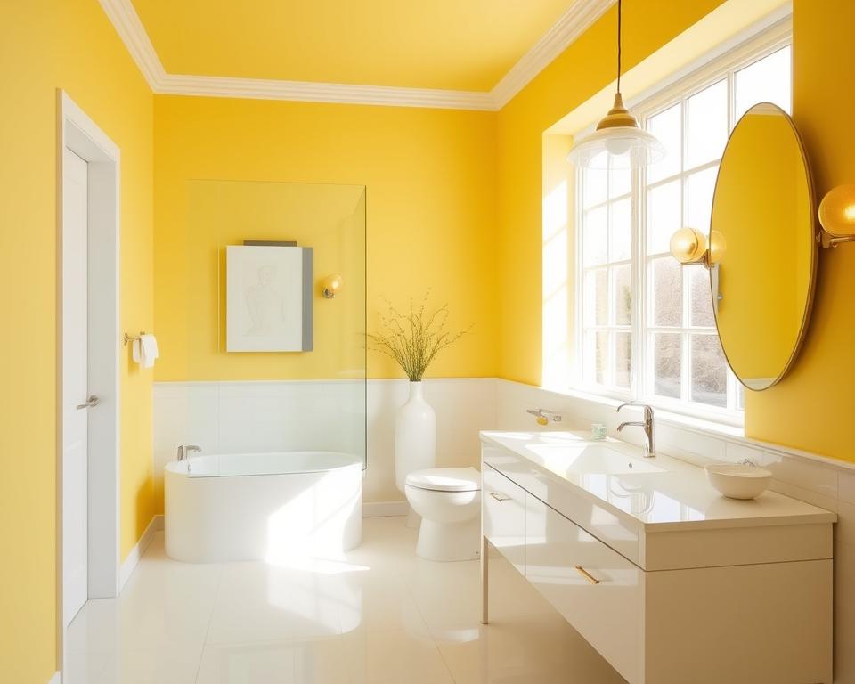 yellow and white bathroom lighting