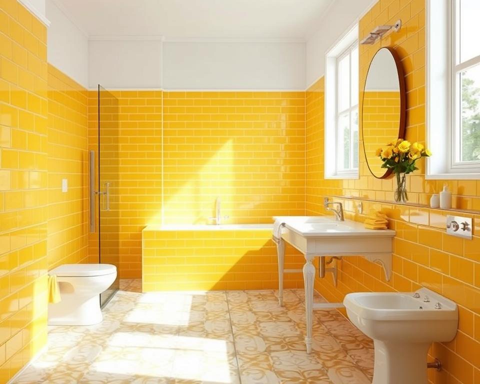 yellow and white tile bathroom