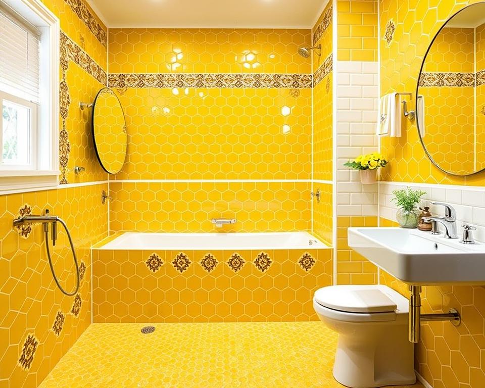 yellow tile bathroom patterns