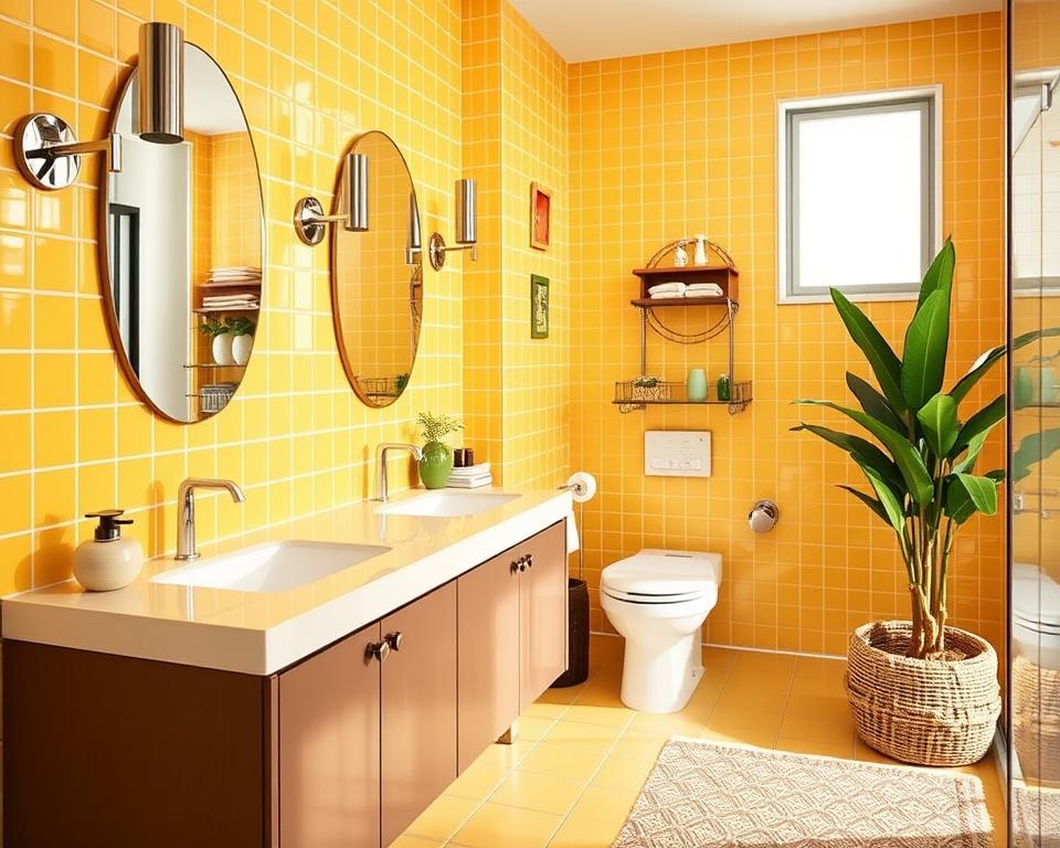 yellow tile bathroom vanity