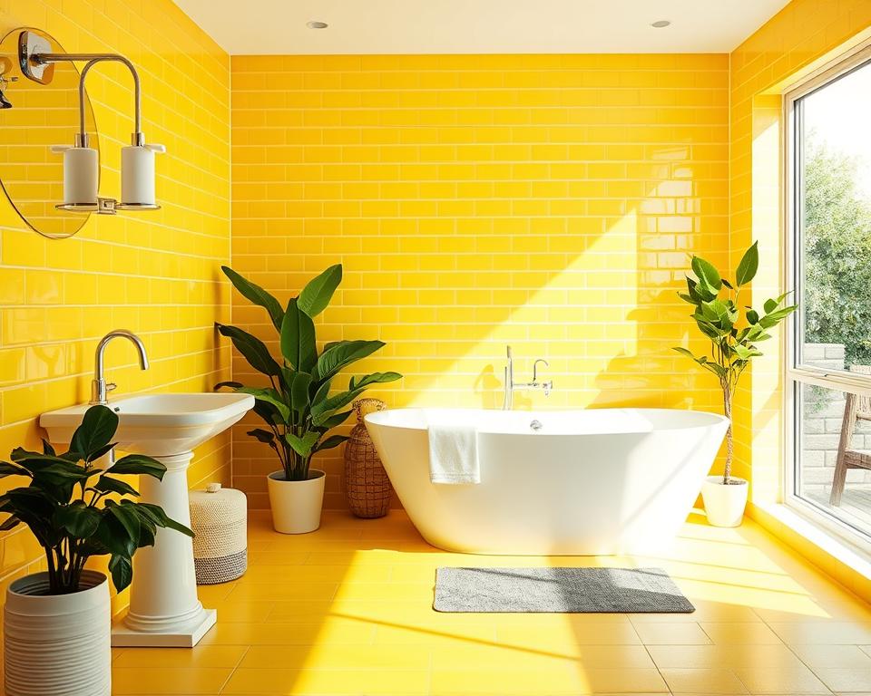 yellow tile bathroom